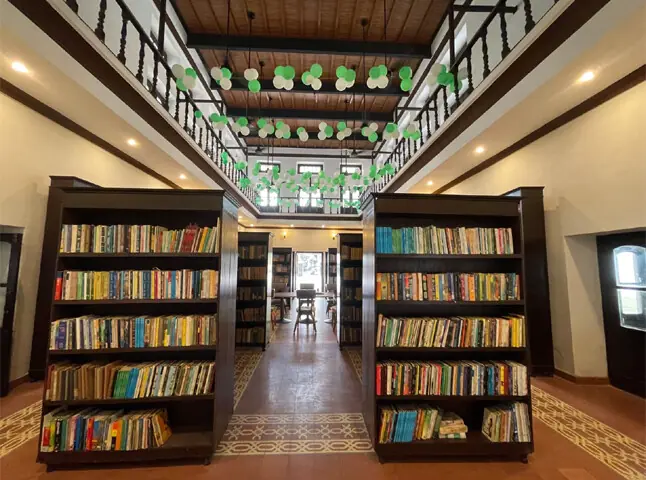 The racks are packed with new books in the main hall of the refurbished library.