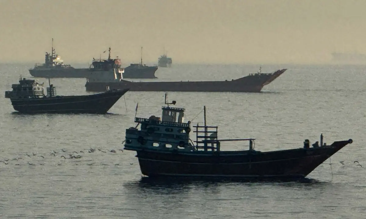 Vessels are seen anchored in the Strait of Hormuz, off the port city of Khasab on Oman’s northern Musandam Peninsula on May 17, 2026. — AFP