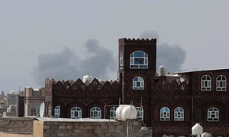 Smoke rises following an airstrike after Yemen’s defense ministry said that its armed forces had targeted the runway at Sanaa International Airport, in Sanaa, Yemen, July 13, 2026. — Reuters