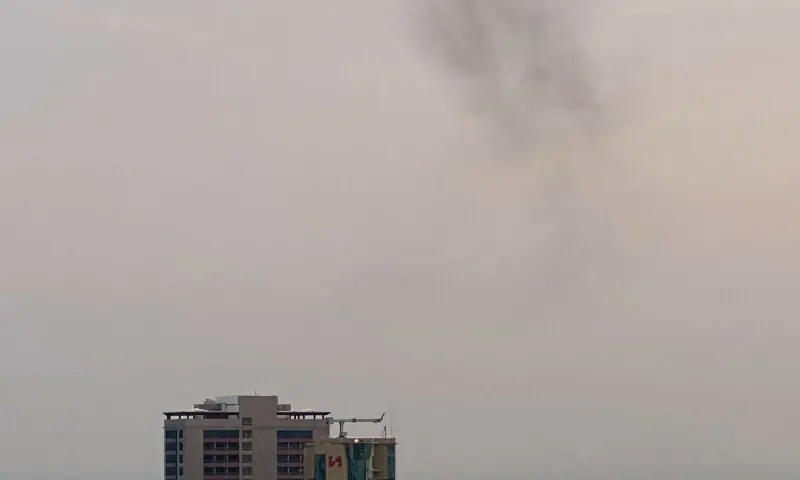Smoke rises after a drone was intercepted during early morning hours in Manama, Bahrain, July 14, 2026. &mdash;Reuters