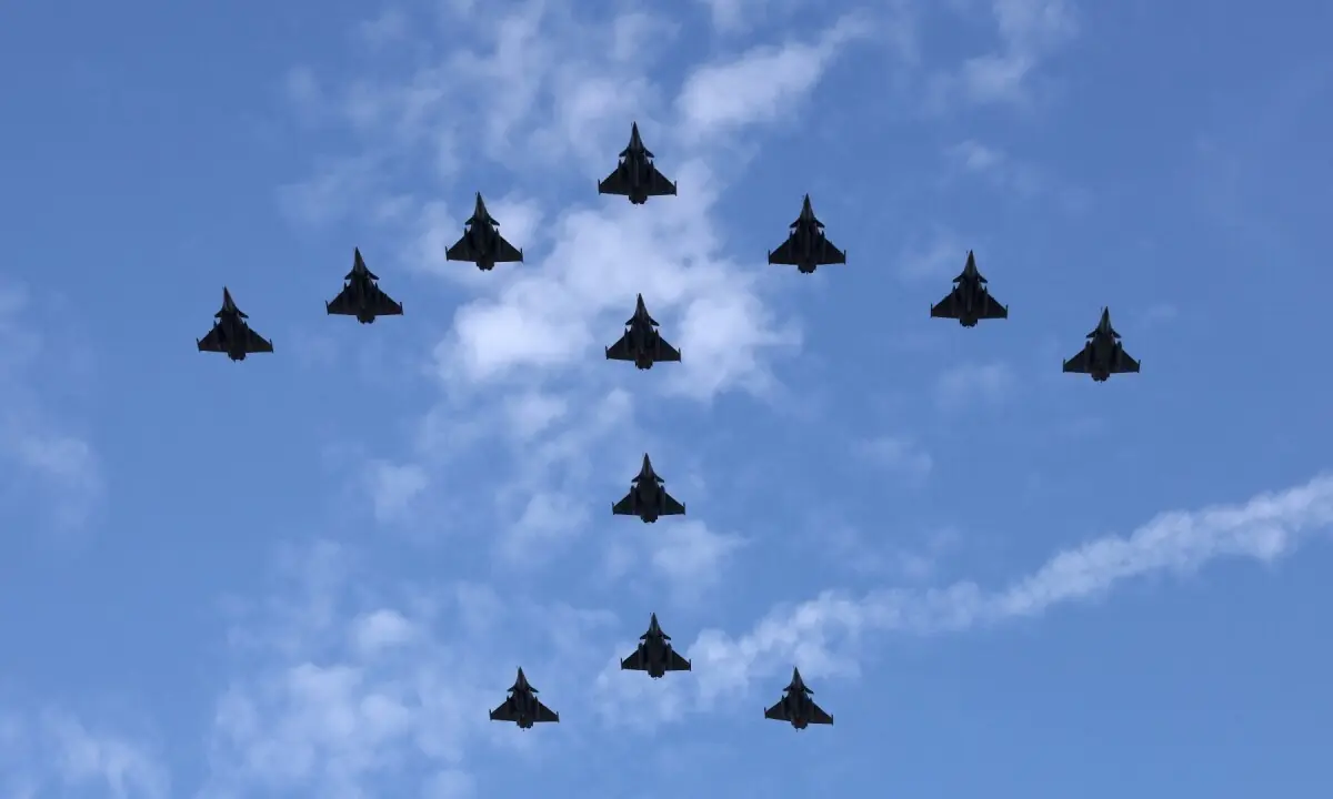 French Air and Space Army Mirage 2000 D and 2000-5 aircrafts fly during the annual Bastille Day military parade in Paris, France on July 14, 2026. &mdash;Reuters