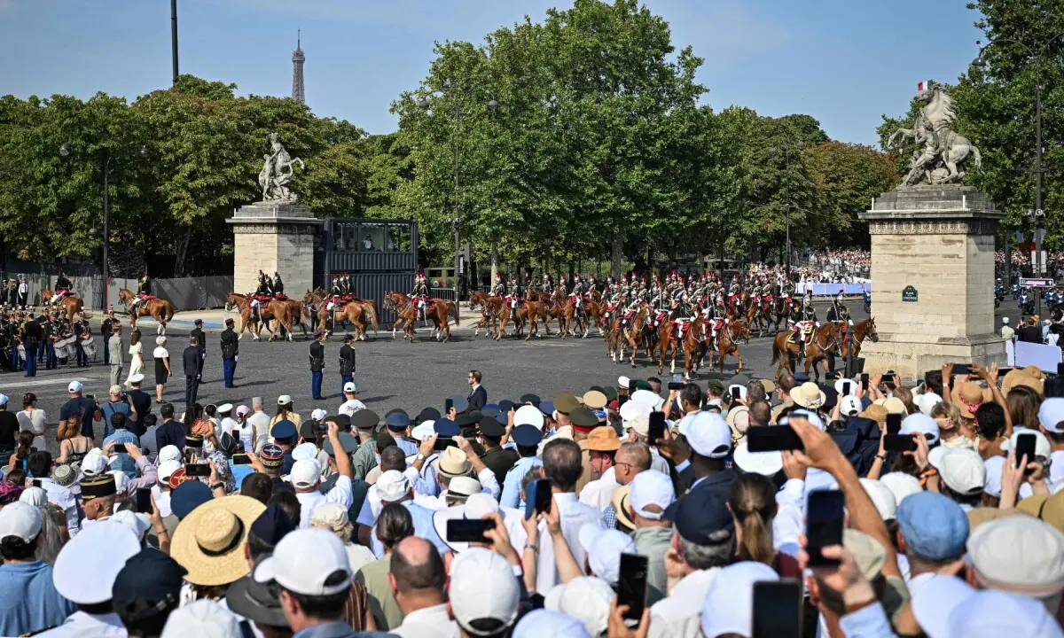 France&rsquo;s mounted Republican Guard (Guarde Republicaine) parades on the Place de la Concorde during the annual Bastille Day military parade in Paris on July 14, 2026. &mdash;AFP