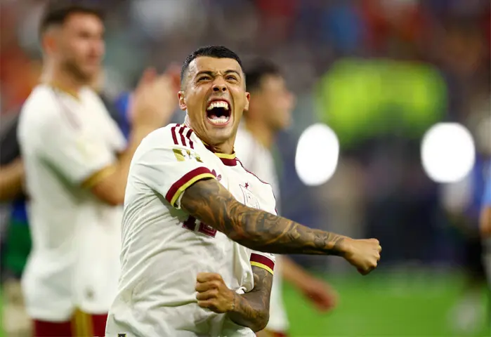ARLINGTON: Spain’s Pedro Porro celebrates after the semi-final against France at the Dallas Stadium.—Reuters