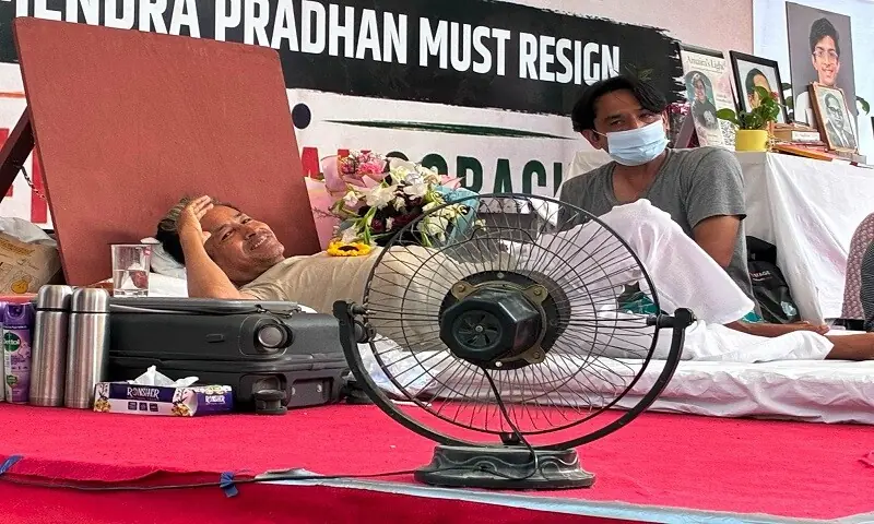 Sonam Wangchuk at the protest venue in New Delhi. — Photo by author