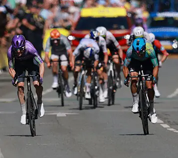 TEAM Jayco AlUla’s Mauro Schmid (L) of Switzerland in action during the Tour de France stage 13, a 205.8km distance from Dole to Belfort, on Friday.—Reuters