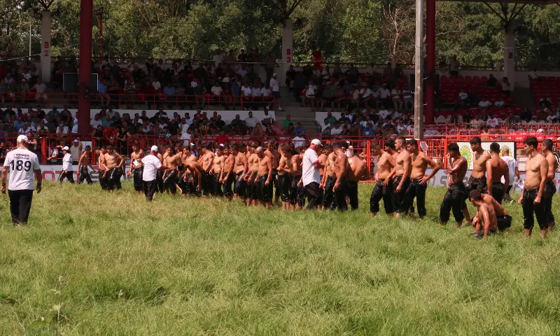 Pehlwans line up for the matches.