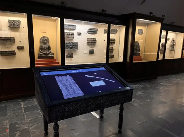 An interactive display illustrating objects and motifs found within Gandharan steles housed at the Lahore Museum | Photo by the writers