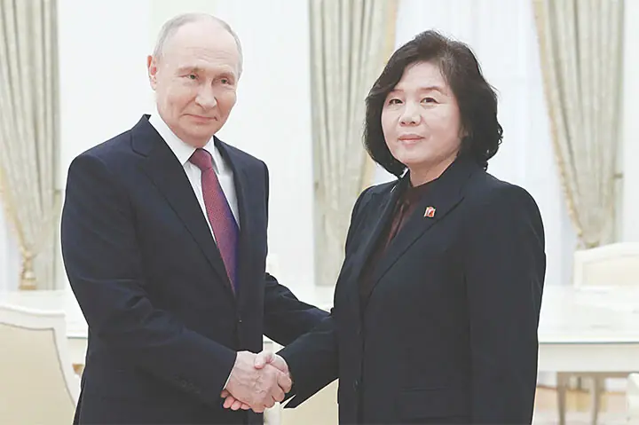 Russia’s President Vladimir Putin meets with North Korea’s Foreign Minister Choe Son-hui in Moscow .—AFP