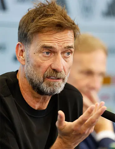 Germany’s newly-appointed manager Jurgen Klopp gestures during a news conference at the DFB Campus on Friday.—Reuters