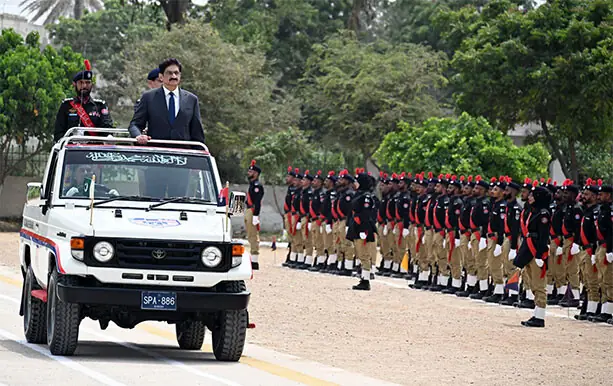  Chief Minister Murad Ali Shah inspects the passing-out parade.&mdash;Dawn   