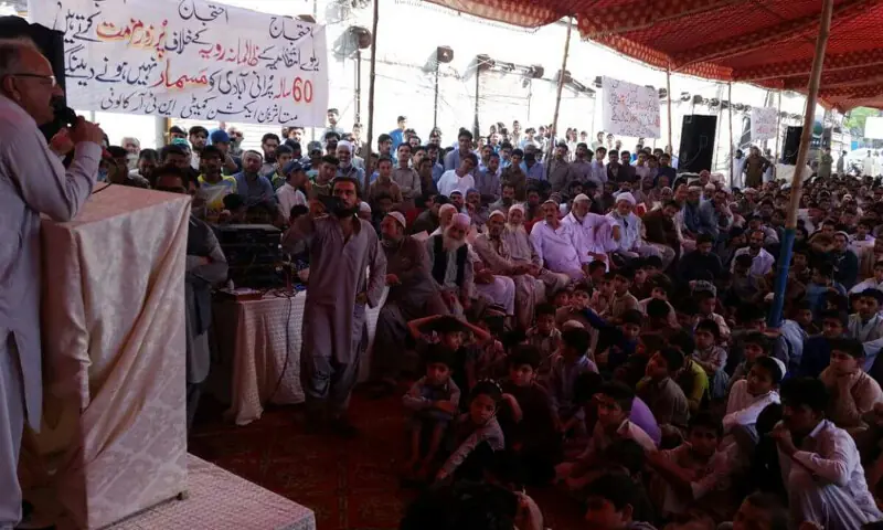 A protest organised in Karachi&rsquo;s NTR Colony against railway-related demolitions in the locality: the loss created by demolition extends beyond the physical destruction of houses as it disrupts livelihoods, weakens social networks, increases transport costs and often pushes already vulnerable households deeper into poverty