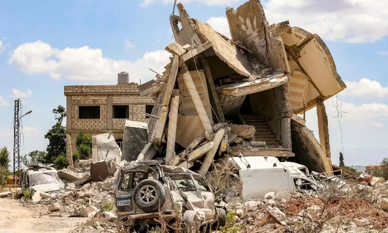 A destroyed building is pictured in the village of Zawtar al-Gharbiyeh in southern Lebanon on July 26, 2026. &mdash;AFP