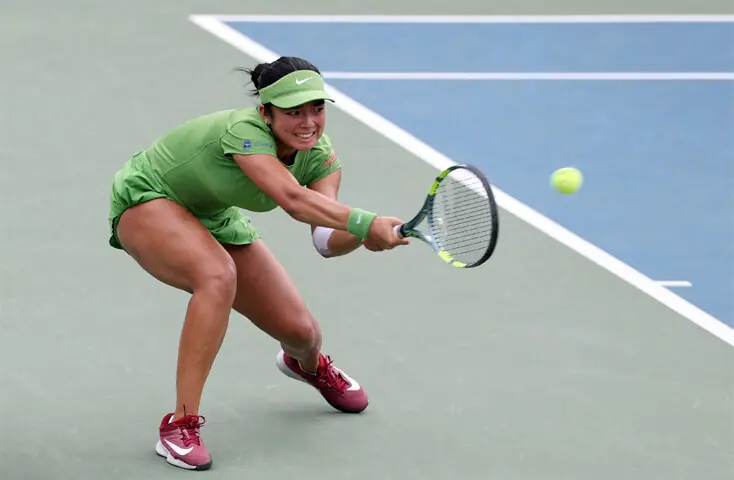  ALEXANDRA Eala of the Philippines hits a return against Japan&rsquo;s Naomi Osaka during their Washington Open semi-final at the William H.G. FitzGerald Tennis Center.&mdash;AFP 