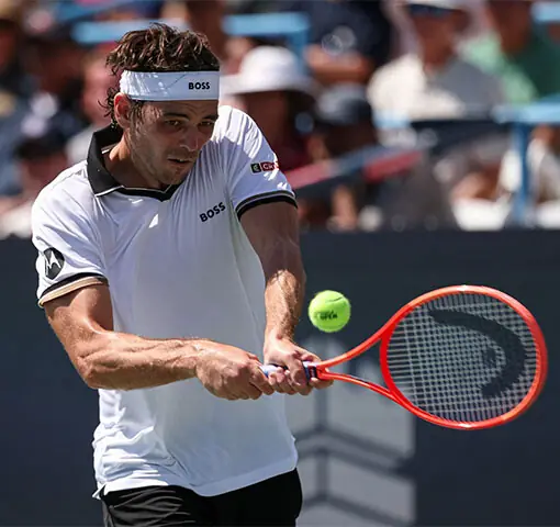 TAYLOR Fritz of the US plays a return against Spain’s Rafael Jodar during their Washington Open final.—AFP