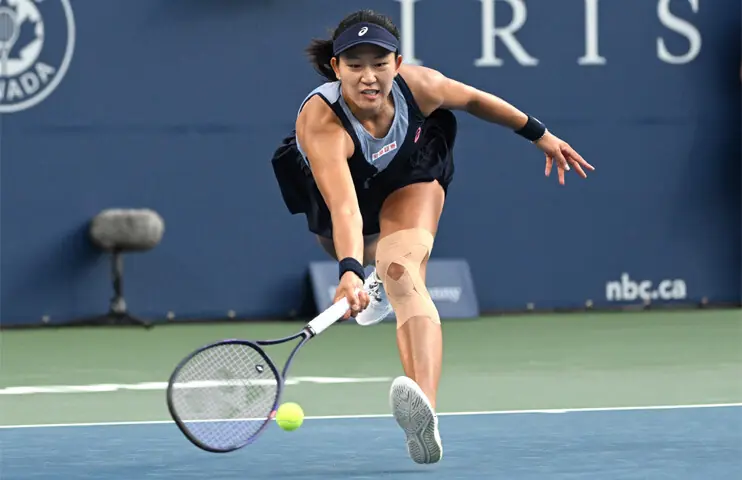 TORONTO: Japan’s Moyuka Uchijima in action during the Toronto Masters match against Aryna Sabalenka at the Sobeys Stadium.—Reuters
