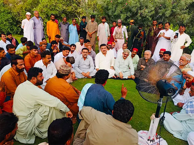 PROCEEDINGS of the Jirga underway in Larkana on Saturday.—Dawn