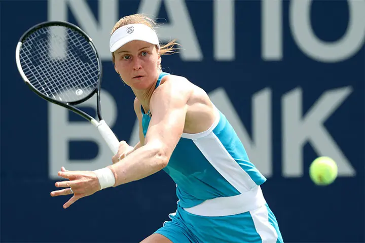 TORONTO: Russia’s Liudmila Samsonova eyes a return against Elena Rybakina of Kazakhstan during their Toronto Masters round-of-16 match at the Sobeys Stadium.—AFP