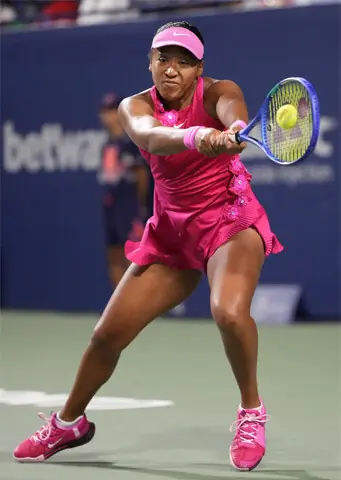 TORONTO: Japan’s Naomi Osaka hits a return to Elena Rybakina of Kazakhstan during their Toronto Masters quarter-final at the Sobeys Stadium.—Reuters