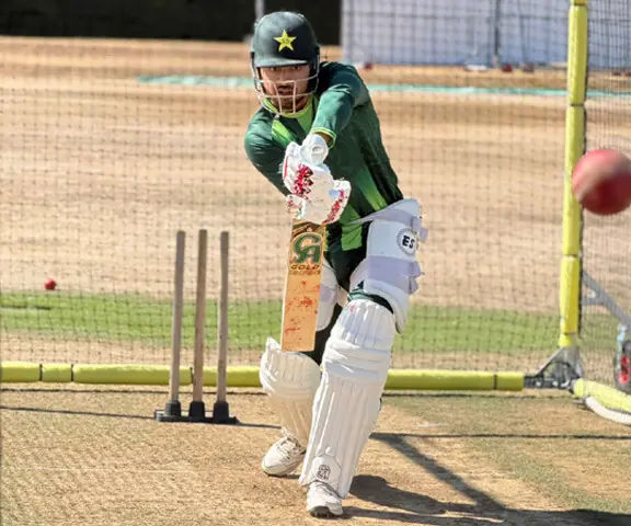LONDON: Pakistan’s Awais Zafar bats in the nets during a training session at the Kent County Cricket Club on Wednesday.—Courtesy PCB