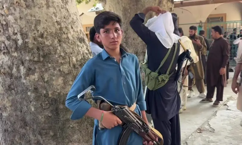 Armed volunteers moved towards the affected area in Lower Dir where a gun battle between police and terrorists was ongoing as part of a local lashkar on August 13, 2026. —Photo via author