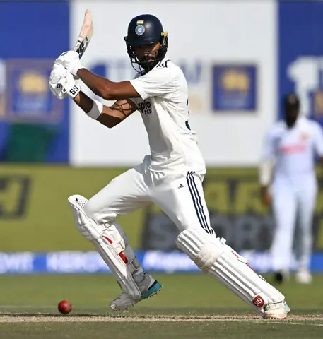INDIAN batter Devdutt Padikkal plays a shot during the first Test against Sri Lanka at the Galle International Stadium on Saturday.—AFP