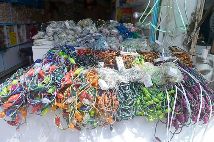 Colourful lights are displayed at a shop for selling.