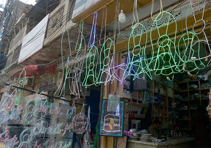 Electronic shops also rent out lights and display boards on weekly or daily basis for decorating buildings and mosques.