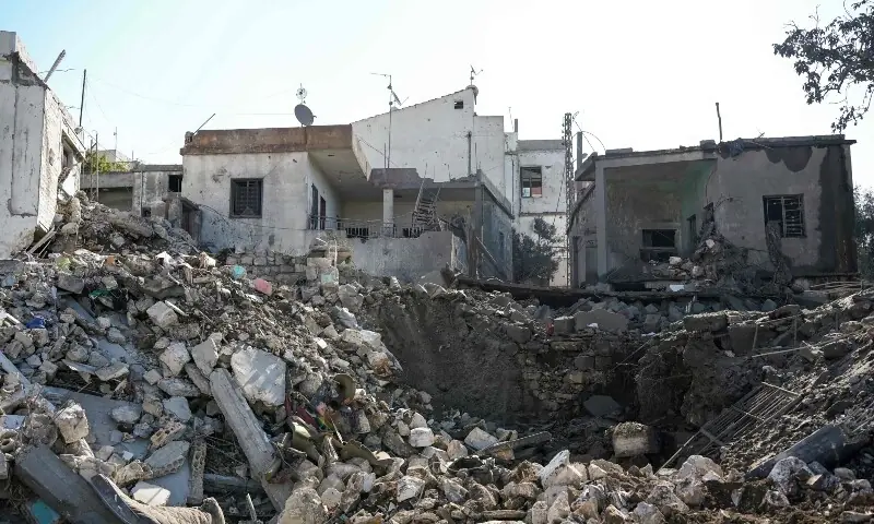 Residents inspect the destruction the morning after a night airstrike by the Israeli military that targeted the southern Lebanese village of Mayfadoun on September 5, 2026. &mdash;AFP