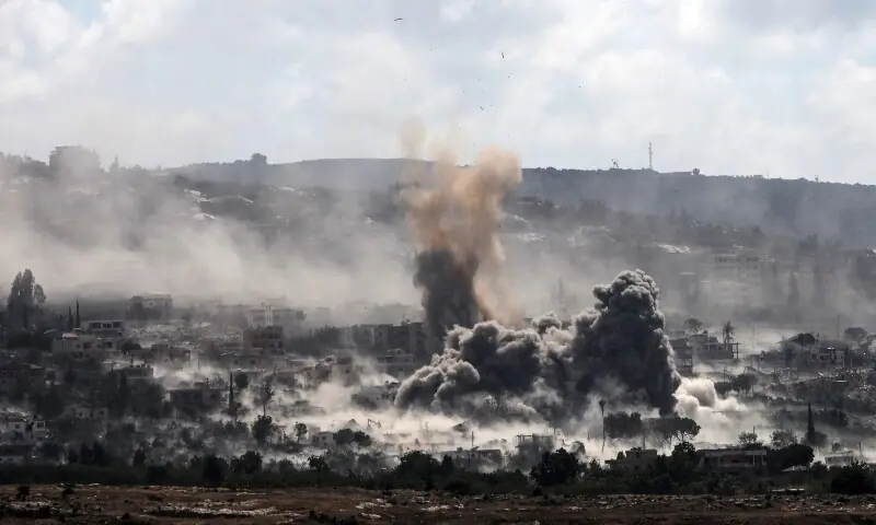 A photograph taken from the southern Lebanese village of al-Haniyya shows smoke as it rises from the site of an Israeli airstrike that targeted the southern Lebanese of al-Mansouri on September 7, 2026. &mdash;AFP