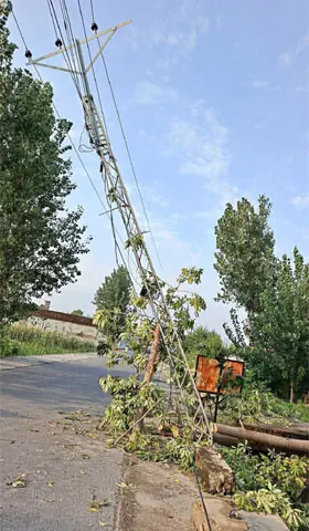 A power pylon damaged by windstorm in Maneri Bala area of Swabi. –Dawn
