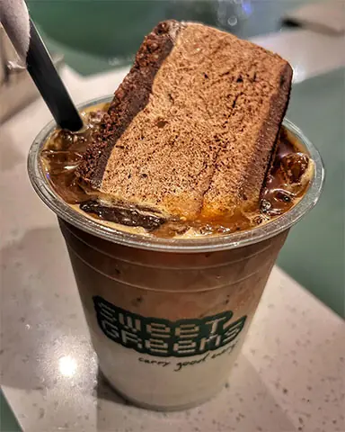   Sweet Greens&rsquo; take on the dessert on a latte trend. This is their mocha cheesecake latte  