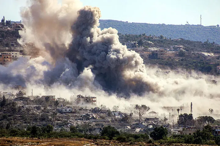 Smoke rises from the site of a controlled explosion carried out by Israeli forces in the village of Al Mansouri, southern Lebanon.—AFP