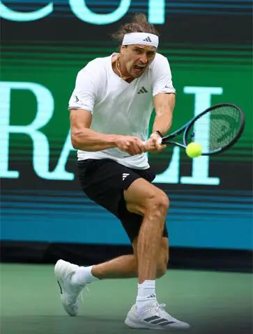 HALLE: Germany’s Alexander Zverev hits a shot during the Davis Cup qualifier against Dino Prizmic of Croatia at Heristo Arena on Sunday.—Reuters