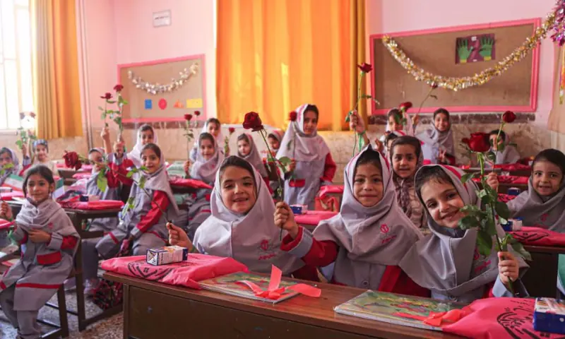 Students at an elementary school celebrate the first day of school in Kermanshah, Iran, on September 23, 2026. &mdash; via Press TV