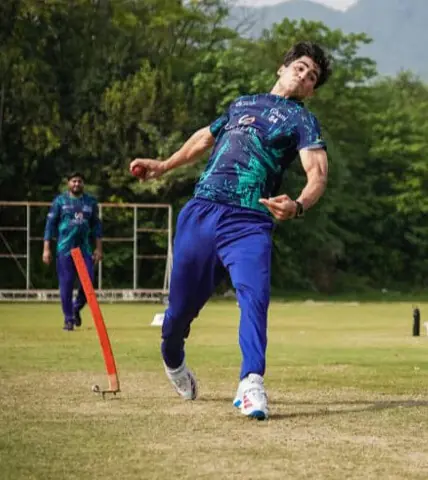 RAWALPINDI: Ghani Glass pacer Ubaid Shah bowls during a training session at the Shoaib Akhtar Cricket Stadium on Wednesday.—Courtesy PCB