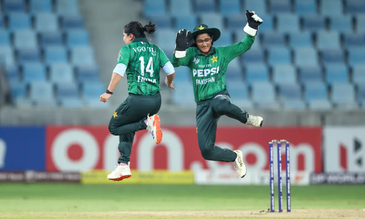 Fatima Sana celebrates with Muneeba Ali during the semi-final of the Women’s Asia Cup against Sri Lanka on Sept 11, 2026.–Courtesy Asian Cricket Council