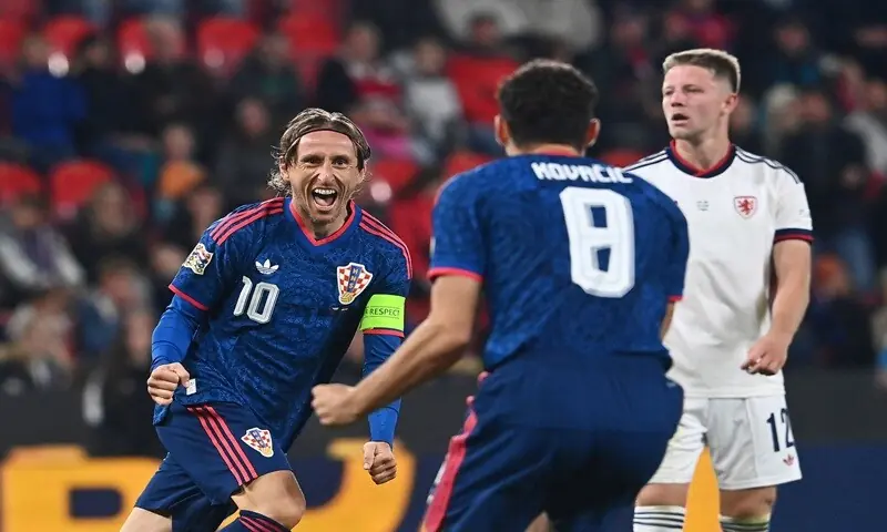 Croatia’s Luka Modric (L) celebrates after scoring against the Czech Republic during their UEFA Nations League Group A3 match at the Fortuna Arena in Prague on September 26, 2026. —AFP