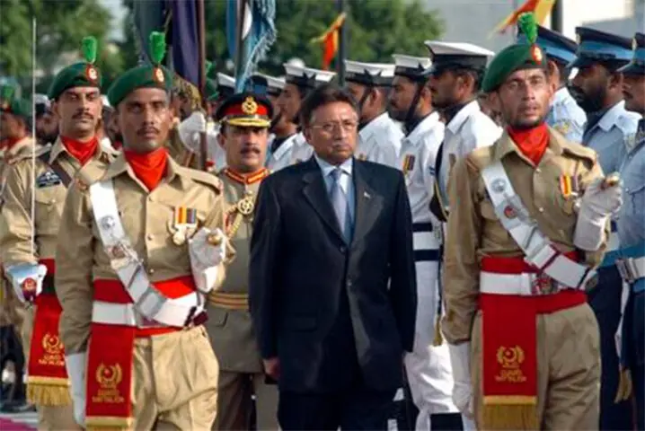 The late former president Pervez Musharraf inspects a guard of honour before leaving the presidential house after his resignation in Islamabad in August 2008 | Reuters