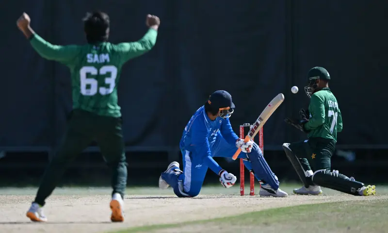 Pakistan’s Saim Ayub (L) celebrates as India’s Vaibhav Sooryavanshiis is caught out during the men’s cricket final match between Pakistan and India during the 2026 Asian Games at the Korogi Athletic Park in Nisshin on October 3, 2026. — AFP