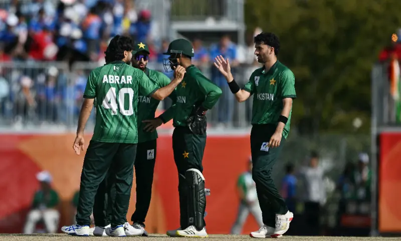 Pakistan players celebrate the dismissal of India’s Shreyas Iyer during the men’s cricket final match between Pakistan and India during the 2026 Asian Games at the Korogi Athletic Park in Nisshin on October 3, 2026. — AFP