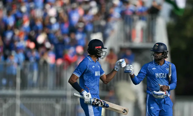 India’s Axar Patel (L) and team-mate Tilak Varma react after their inning during the Asian Games cricket final match against Pakistan at the Korogi Athletic Park in Nisshin, Japan on October 3, 2026.—AFP