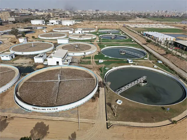 A view of the Karachi Industrial Water Park (TP-1), which was inaugurated by PPP Chairman Bilawal Bhutto-Zardari on Saturday. Officials say that upon full completion in 2027, the plant will treat 100 million gallons of sewage daily and supply recycled water to industries.—Dawn