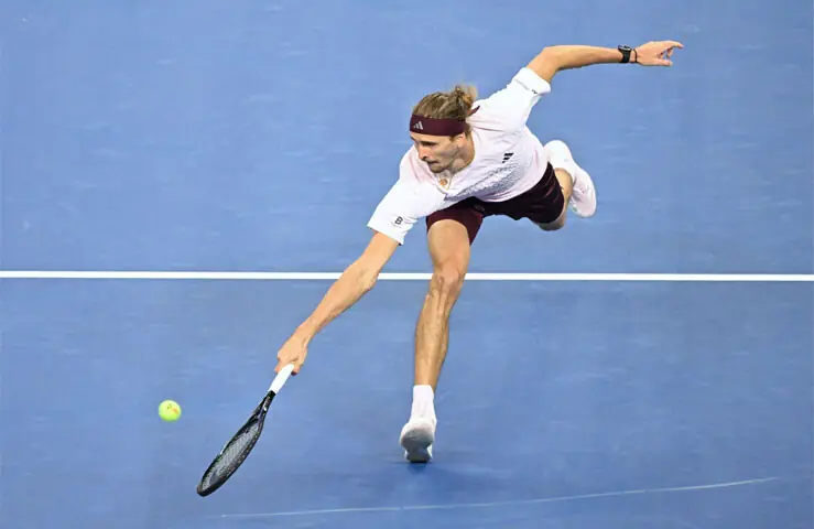  Germany&rsquo;s Alexander Zverev hits a return to Novak Djokovic of Serbia during their China Open quarter-final on Sunday.&mdash;AFP 