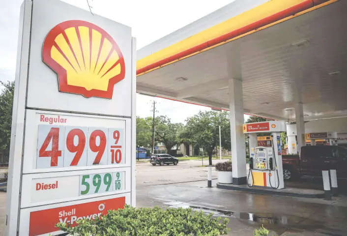  Gasoline prices are seen at a Shell gas station in Houston, last week.&mdash;AFP 