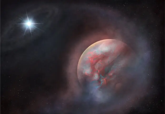 An artist’s visualisation of a second-generation planet orbiting a white dwarf — the remnant of a dead star.—Reuters