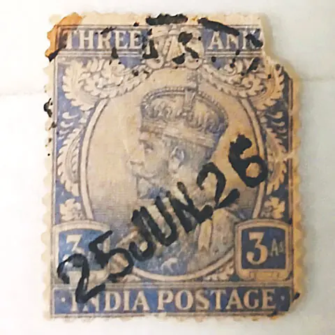 Regardless being century old, this Indian stamp lost its worth due to its damaged edges and corners