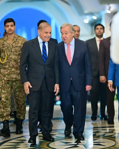 UN Secretary General Antonio Guterres Chats with PM Shehbaz during their meeting.—White Star