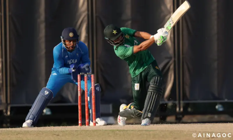 Pakistan’s Hasan Nawaz in action during the Asian Games cricket competition gold-medal match against India at the Korogi Athletic Park on October 3, 2026.–Courtesy AINAGOC