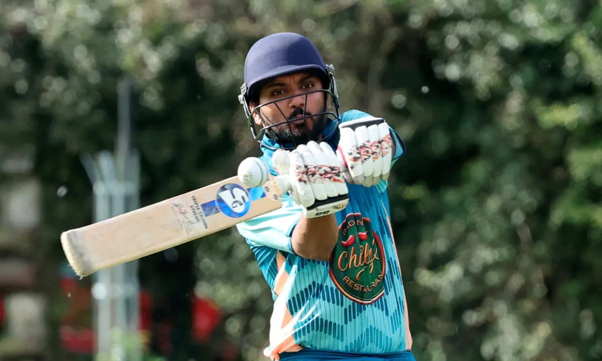 Brussels’ player Sumit hits the ball during the international cricket match between Brussels and Arras as part of the 11th edition of the Liettres Challenge 1478, in Liettres on October 3, 2026.–AFP