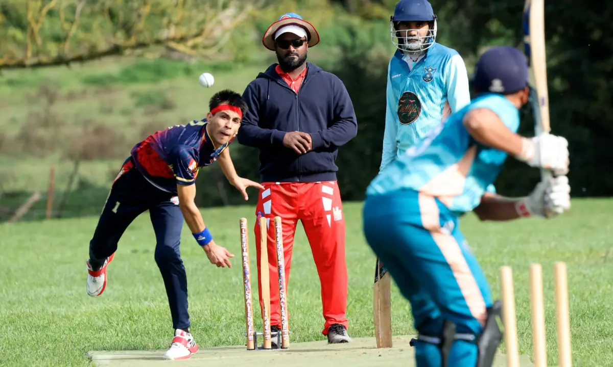 Arras’ player bowls the ball during the international cricket match between Brussels and Arras as part of the 11th edition of the Liettres Challenge 1478, in Liettres on October 3, 2026. –AFP